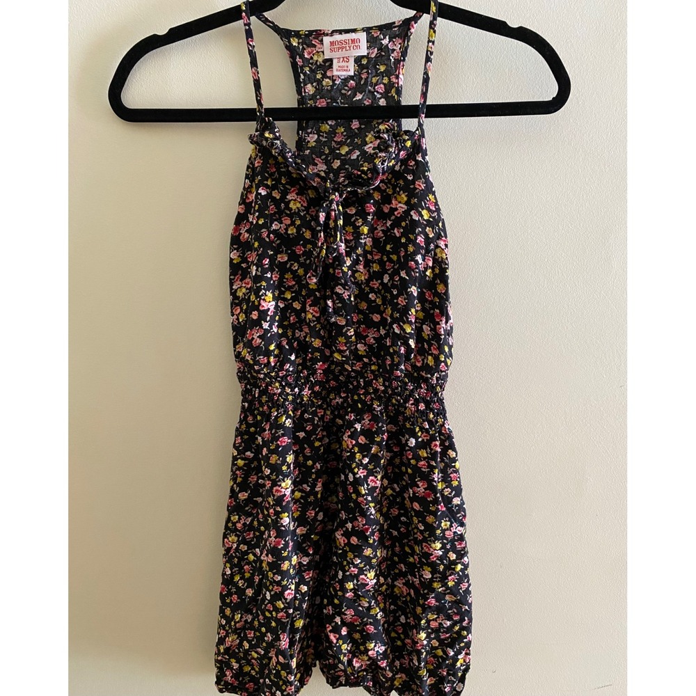 Floral Romper Womens XS Black‎ Pink Smocked Waist Cottagecore Boho